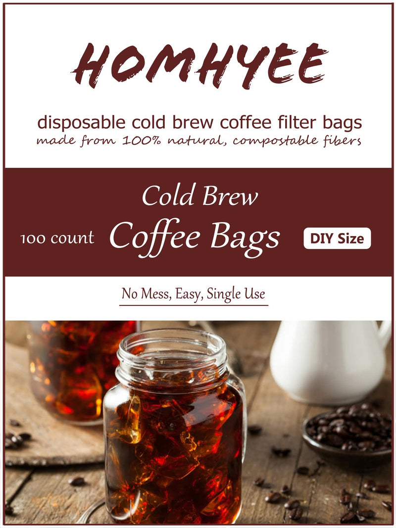 [Australia] - No Mess Cold Brew Coffee Filters - 100 Count Disposable Fine Mesh Brewing Bags for Concentrate/Iced Coffee Maker, French/Cold Press Kit, Hot Tea in Mason Jar or Pitcher, 4 x 6 Inches 100 Pack - 4" x 6" 