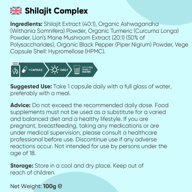 Himalayan Shilajit Capsules 18,210mg | 120 Capsules | 4 Months Supply | 1 a Day | with Organic Ashwagandha, Turmeric, Lion's Mane Mushroom, & Black Pepper | Shilajit for Women & Men | Made in the UK