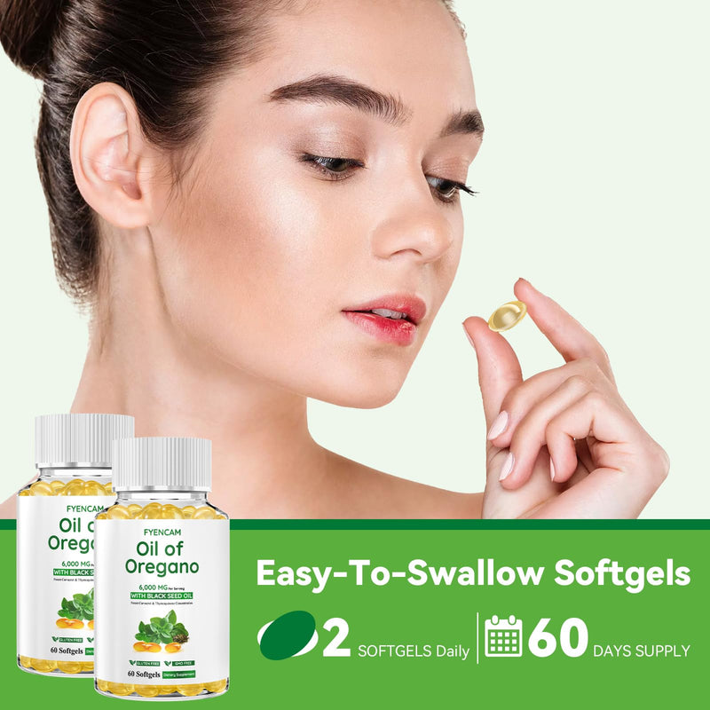 [Australia] - Oil of Oregano with Black Seed Oil, 6000mg Oregano Oil Capsules Organic with Carvacrol & Thymoquinone, 2 in 1 Supplement for Immune Health, Non-GMO, Easy to Swallow, 2 Bottle, Total 120 Softgels 