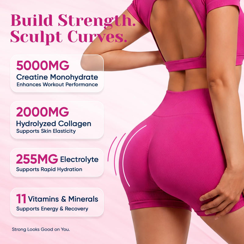 18 in 1 Creatine for Women with Collagen & Creatine Monohydrate 10.58 OZ | With Collagen, Myo & D-Chiro Inositol, Electrolytes & Vitamins for Strength, Recovery & Skin Support, Sugar Free 10.6 Ounce (Pack of 1) V1-strawberry Lemonade