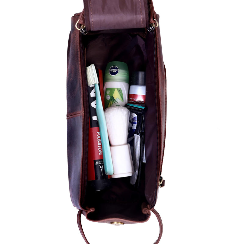 Leather Travel Dopp Kit Toiletry Bag Men Shaving Women and Mens Case Bags Organizer Bathroom Shaving kit Brown