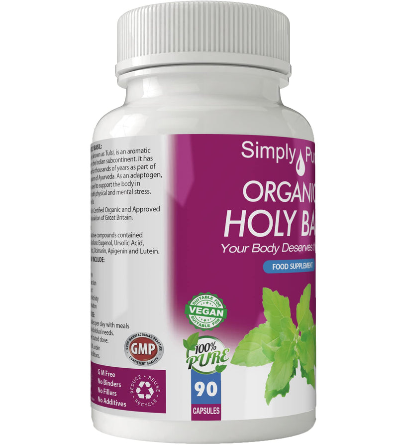 Organic Holy Basil for Mental Balance & Energy | 500mg Capsules x 90 | 100% Pure Soil Association Certified | Gluten Free | GM Free | Vegan