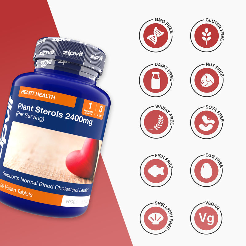 Zipvit Plant Sterols High Strength 2400mg, 90 Vegan Tablets, Supports Maintenance of Normal Blood Cholesterol, Vegan and Vegetarian Friendly 90 Tablets