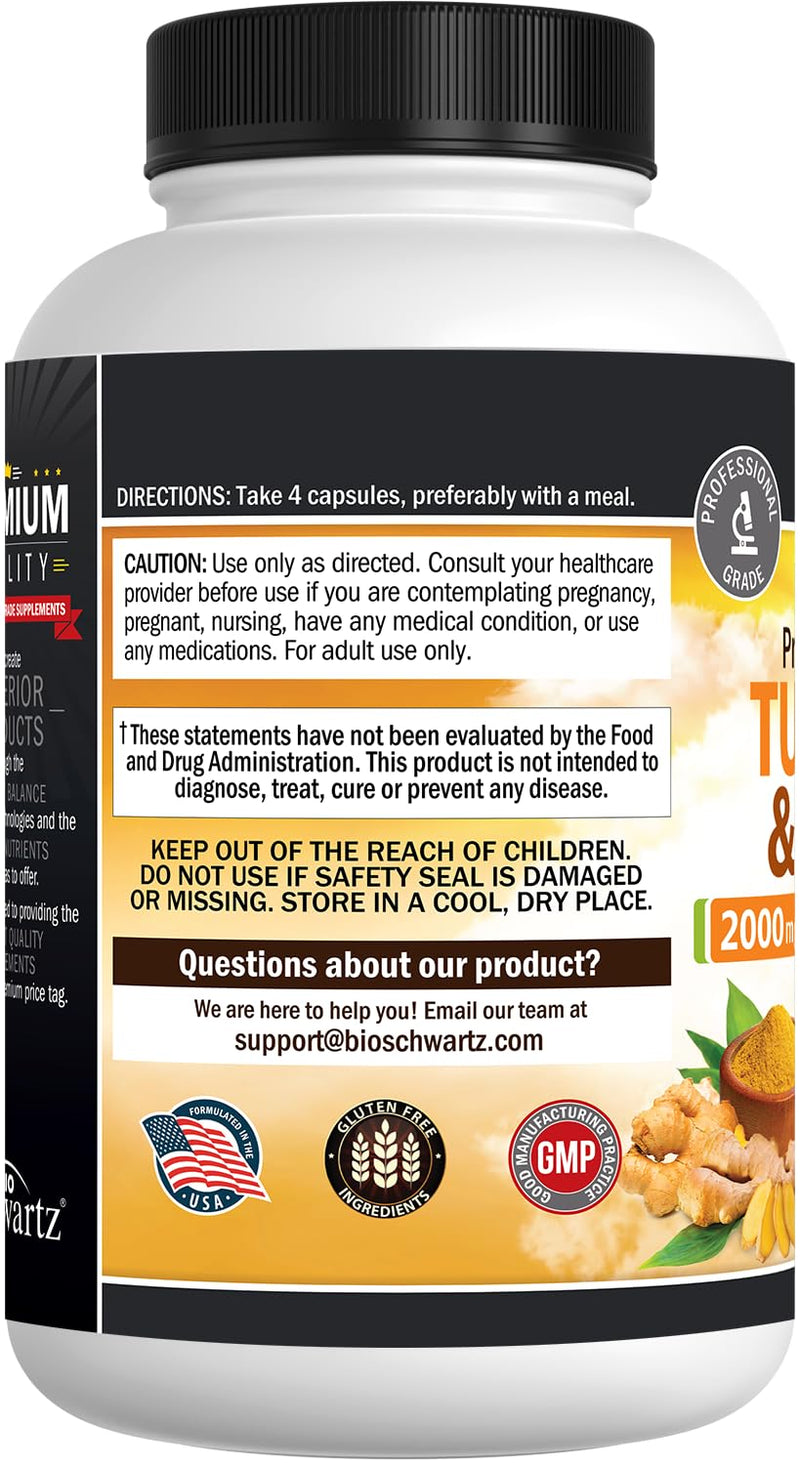 [Australia] - Turmeric Curcumin and Ginger 2000mg with BioPerine for Maximum Absorption, 95% Standardized Curcuminoids Natural Turmeric Supplement for Joint & Immune Support - Gluten-Free, No-GMO, 160 Capsules Turmeric Ginger Capsules 160 Count (Pack of 1) 