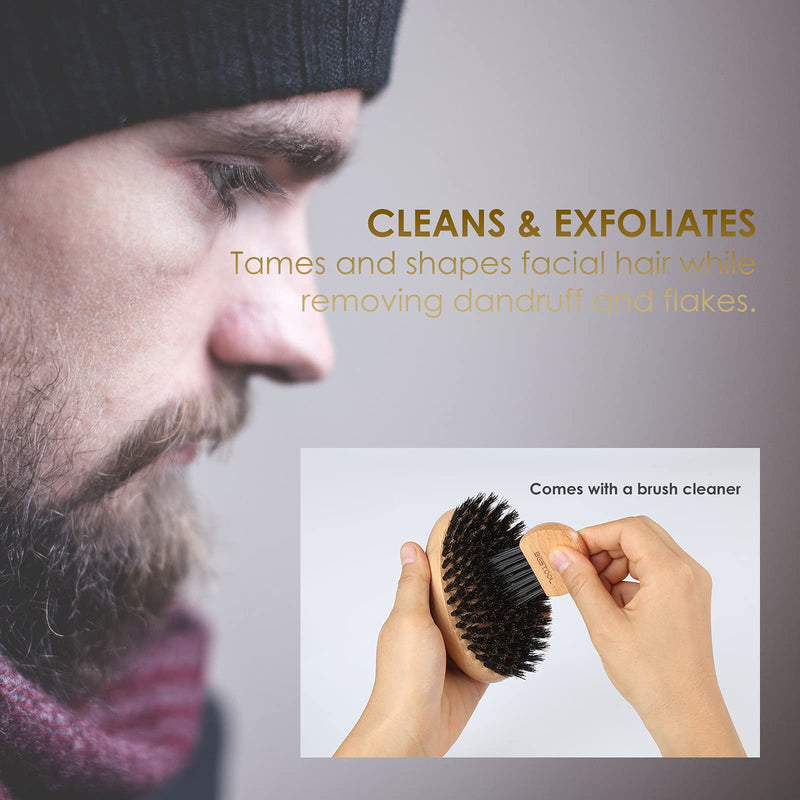 [Australia] - BESTOOL Beard brush and comb set for men, beard brush for daily beard care, wooden base boar bristles beard brush, great gifts for men 