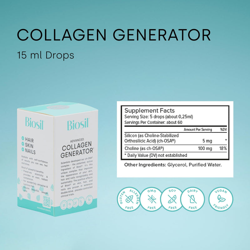 Biosil Collagen Generator - 15 mL Drops - with Patented ch-OSA Complex - Generates & Protects Your Own Collagen - GMO Free - 30-Day Supply
