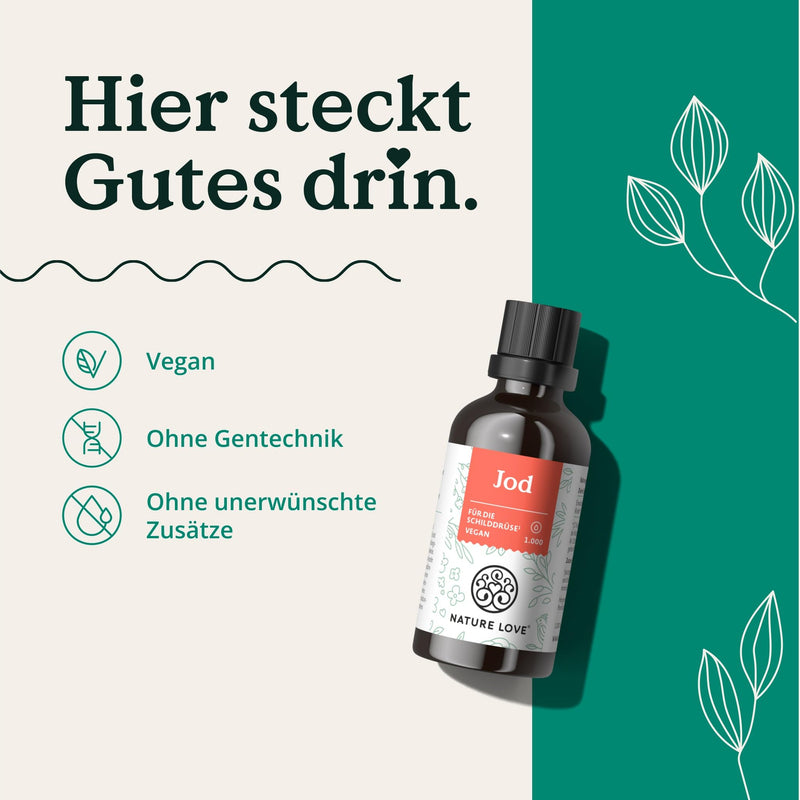 [Australia] - NATURE LOVE® Iodine drops for the thyroid - 150µg 50ml - alcohol-free and vegan - tasteless, highly bioavailable - high dosage & laboratory tested 