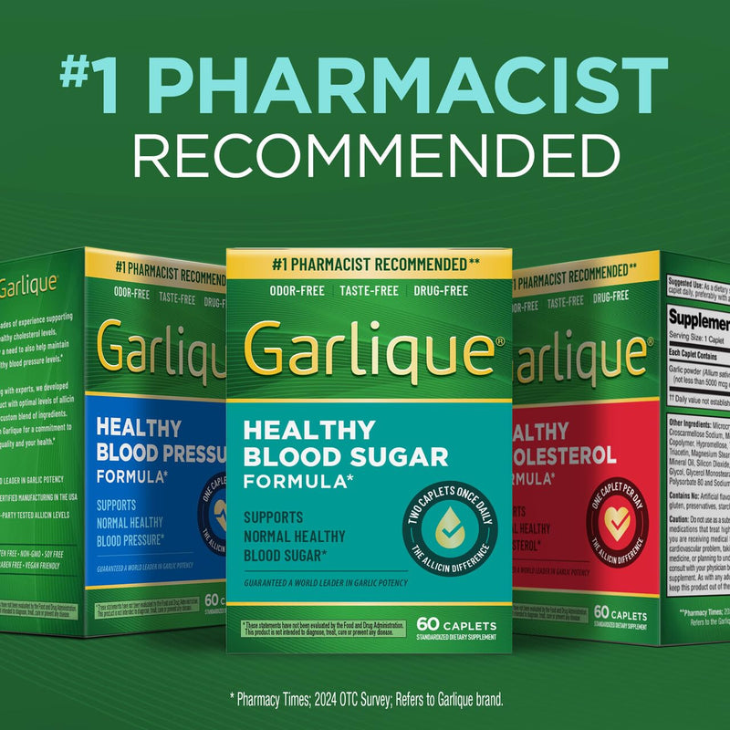 [Australia] - Garlique Garlic Extract Supplement, Healthy Blood Sugar Formula, 6000 mcg allicin, Odorless & Vegan, 60 Caplets 