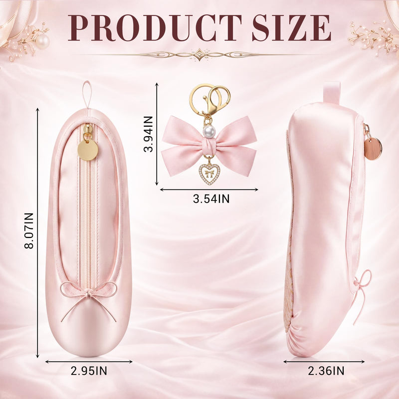6 Pcs Ballet Shoe Makeup Bag Recital Gifts for Women Dance Pink Shoe Cosmetic Pouch with Bow Keychain Cute Ballerina Slipper Pouch Dancer Stuff