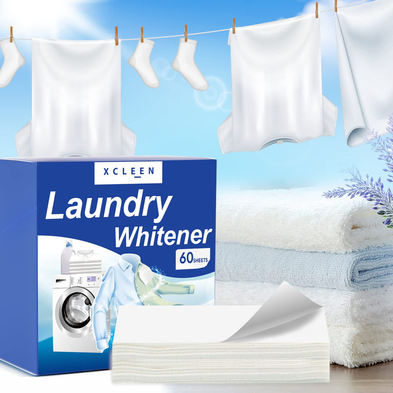[Australia] - Laundry Whitener Sheets 60 count, Chlorine Free, Fragrance Free Bleach for White Clothes, Safe for Use in All Washing Machines Unscented 