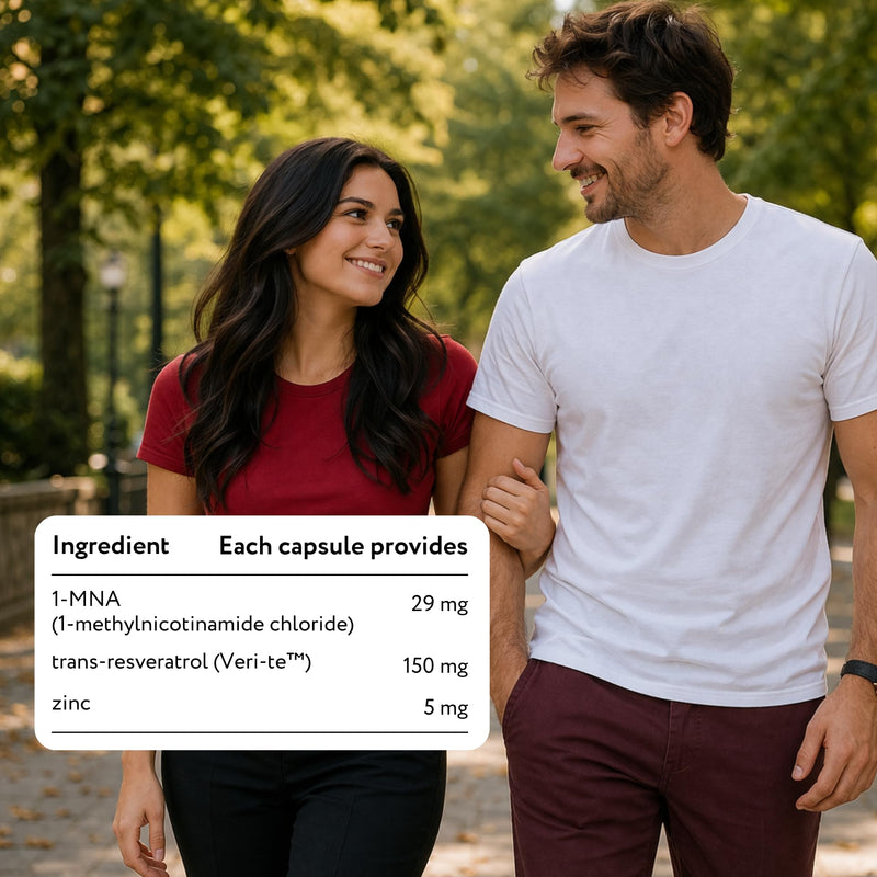 NAD+ Optimiser with Trans Resveratrol, 1-MNA, Zinc – Polyphenols & NAD Precursors – Supports Cellular Vitality & Energy – Vegan, Gluten-Free, Daily Antioxidant - 30 Capsules