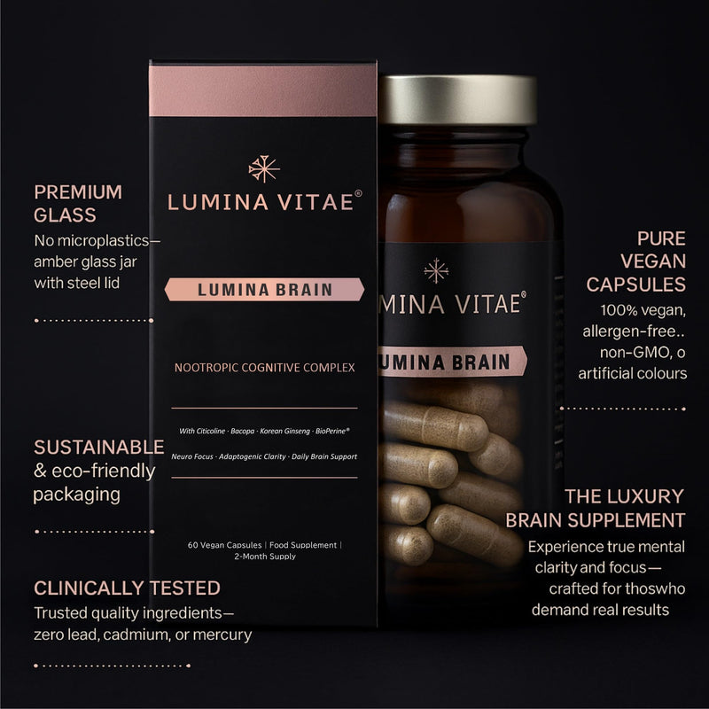 Lumina Brain™ Nootropic Supplement – Focus & Mental Performance Support – 12 Active Ingredients with Bacopa, Citicoline, Ginkgo – 60 Vegan Capsules (2 Month Supply) 1 count (Pack of 60)