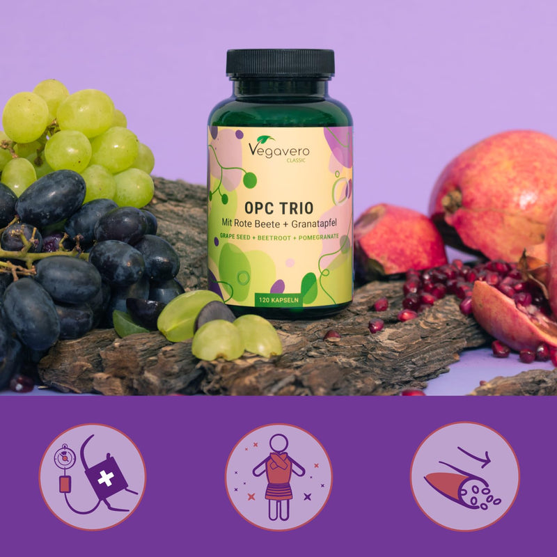 [Australia] - OPC Trio | High-dose Italian grape seed extract | With pomegranate & beetroot extract | Antioxidants | Vegan & No Additives | 120 capsules | German production of Vegavero® 