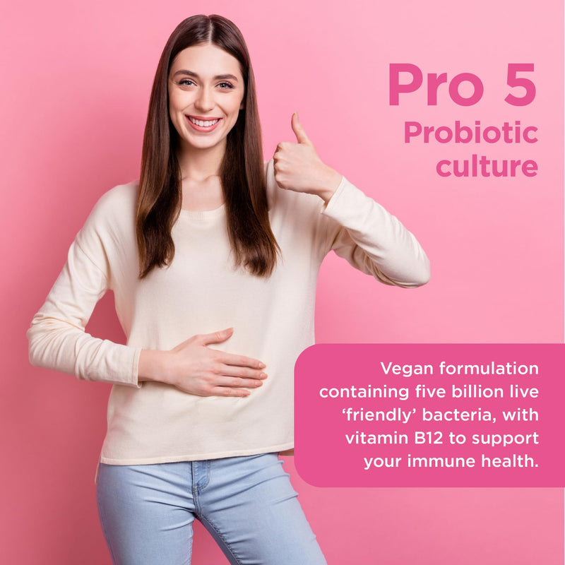 Healthspan Probiotic 5 | Multi-Strain probiotic with 5 Billion Live Cultures from 3 Bacteria strains | Vitamin B12 to Support Your Immune Health | Vegan & Lactose Free Capsules (60 Capsules)