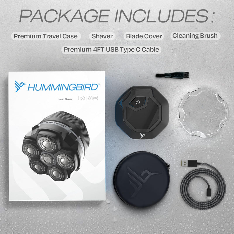 [Australia] - HUMMINGBIRD MK3 Head Shaver for Bald Men - Wet/Dry Electric Rotary Razor, Waterproof, Cordless USB-C Rechargeable Skull Shaver with Case 