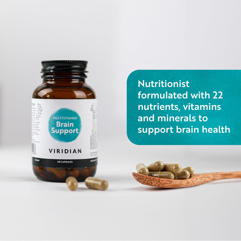 Viridian - Brain Support Multivitamin - 60 Caps | for Cognitive Function | Botanical Extracts, Vitamins and Minerals | Vitamin B5 Supports Mental Performance | 100% Active Ingredients | Vegan