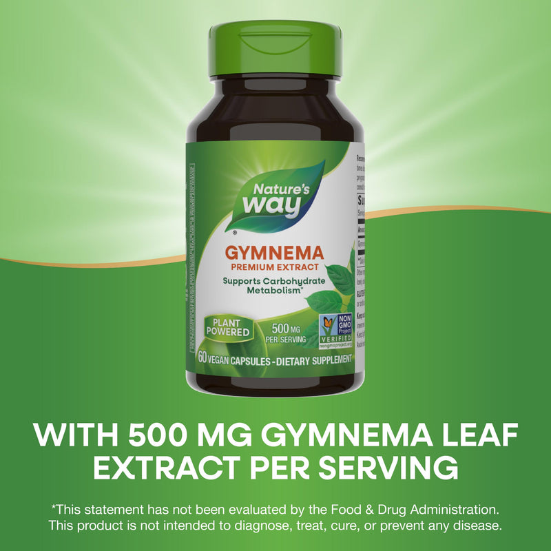 [Australia] - Nature's Way Gymnema Premium Extract, Supports Carbohydrate Metabolism*, 500 mg per Serving, Non-GMO Project Verified, 60 Vegan Capsules (Packaging May Vary) 
