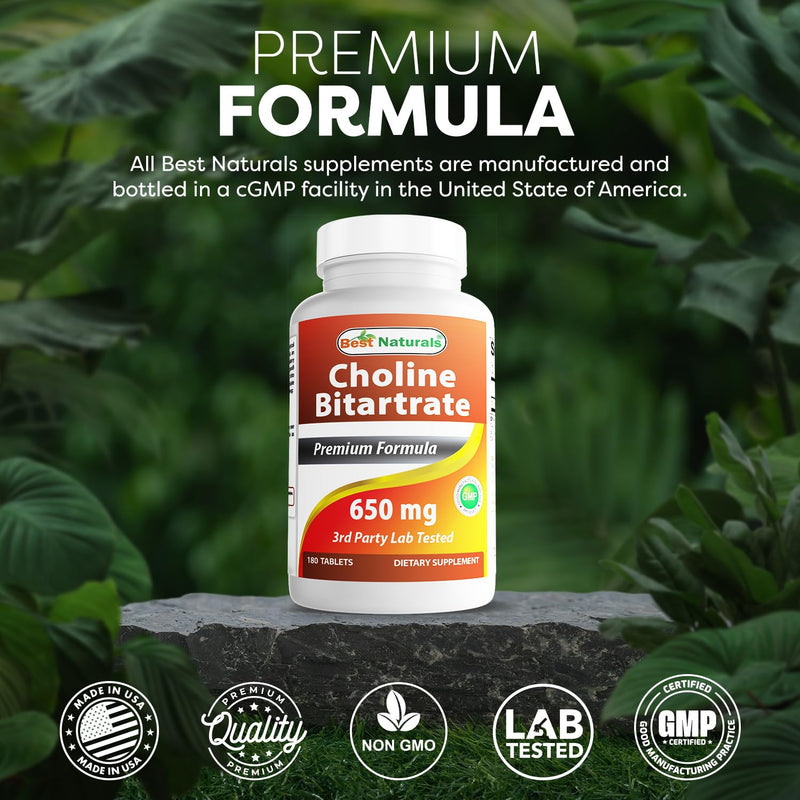 Best Naturals Choline 650 mg 180 Tablets (180 Count (Pack of 1))