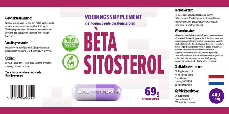 [Australia] - Beta Sitosterol 400mg 120 vegan capsules, laboratory tested, high dosage 