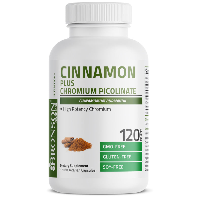 [Australia] - Bronson Cinnamon Plus Chromium Picolinate Supplement, High Potency Chromium, Non-GMO, 120 Vegetarian Capsules 120 Count (Pack of 1) 