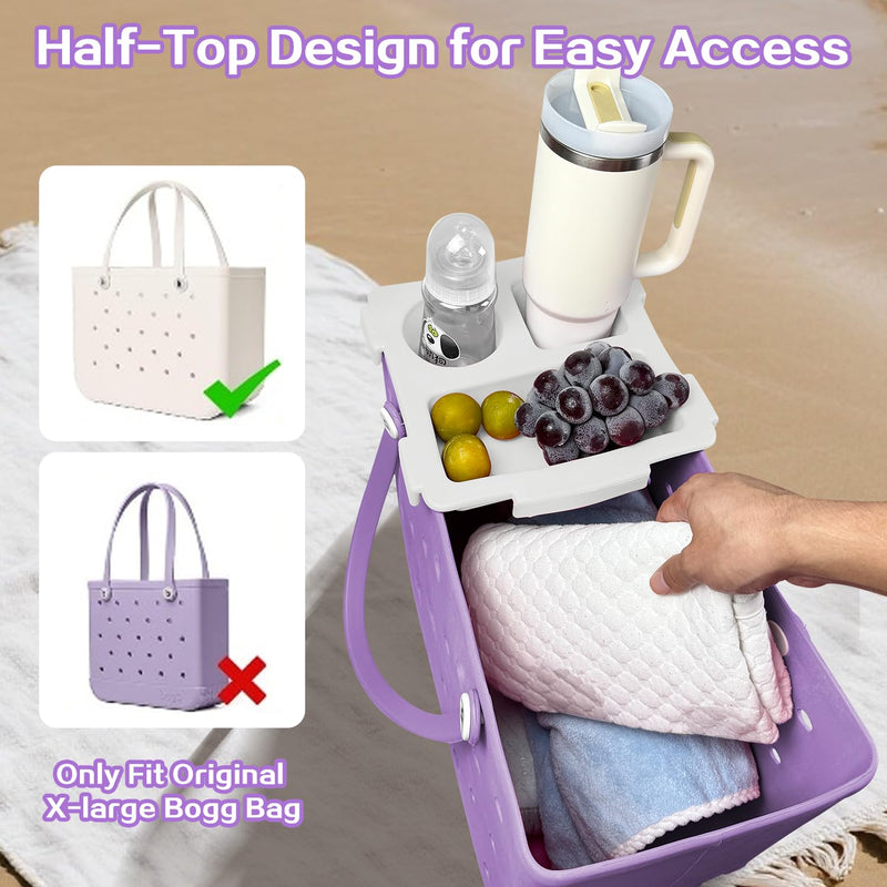 XYFuuee Replacement Strap Wrap& Top Cup Holder Tray for Bogg Bag, Must Have Beach Rubber Tote Bag Accessories, Adjustable Crossbody Shoulder Long Straps, Instant Table, Free Your Hand