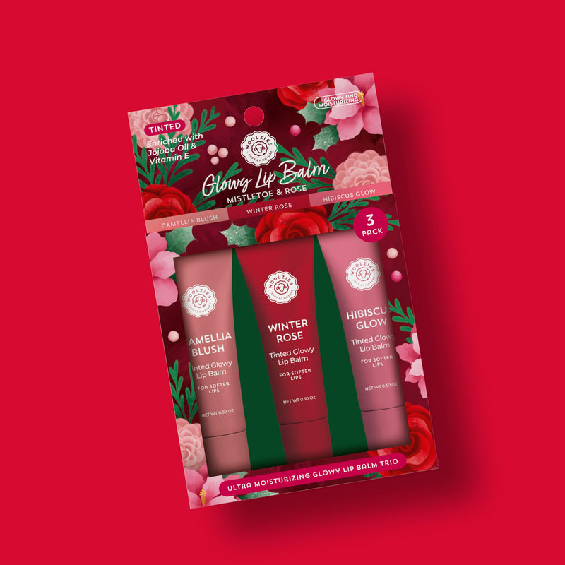 Tinted Glowy Lip Balm Trio – Natural Hydrating Lip Care Set with Vitamin E, Cocoa Butter & Jojoba Oil – Moisturizing, Vegan, Cruelty-Free Lip Balms for Soft, Smooth Lips (3 Pack, Mistletoe & Rose) 1 Count (Pack of 3)