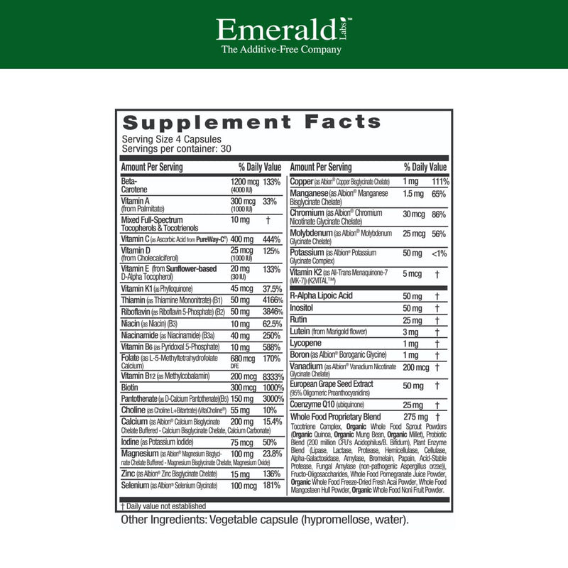 EMERALD LABS Complete Clinical Multi, 120 Vegetable Capsules (30 Servings) | Multivitamin with Methylated Folate, Vitamin D3, Digestive Enzymes & More for Gut Health, Immune Support & More*