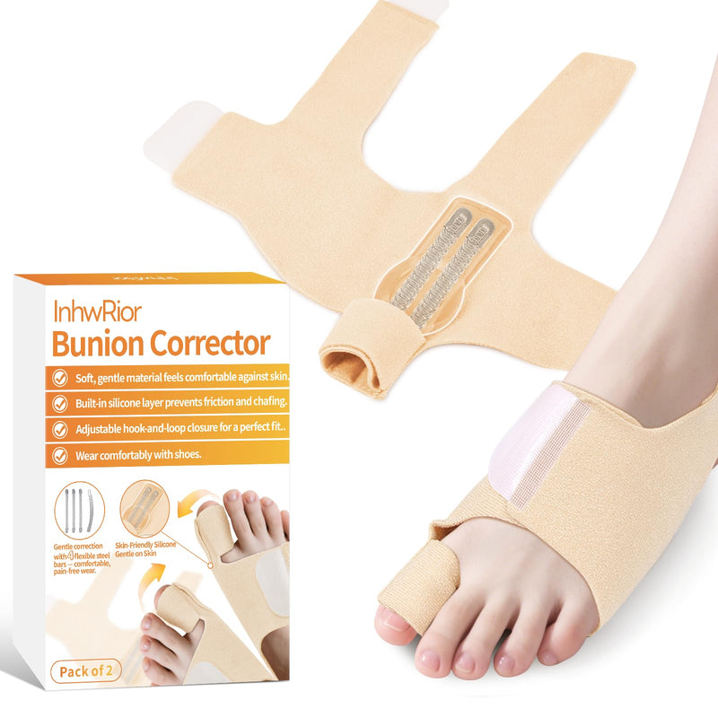 Bunion Corrector with 4 Flexible Stainless Steel Strips (2 on Each Side), Silicone Pads for Cushioning, Pain-Free Foot Condition Improvement, Wearable with Shoes,Washable