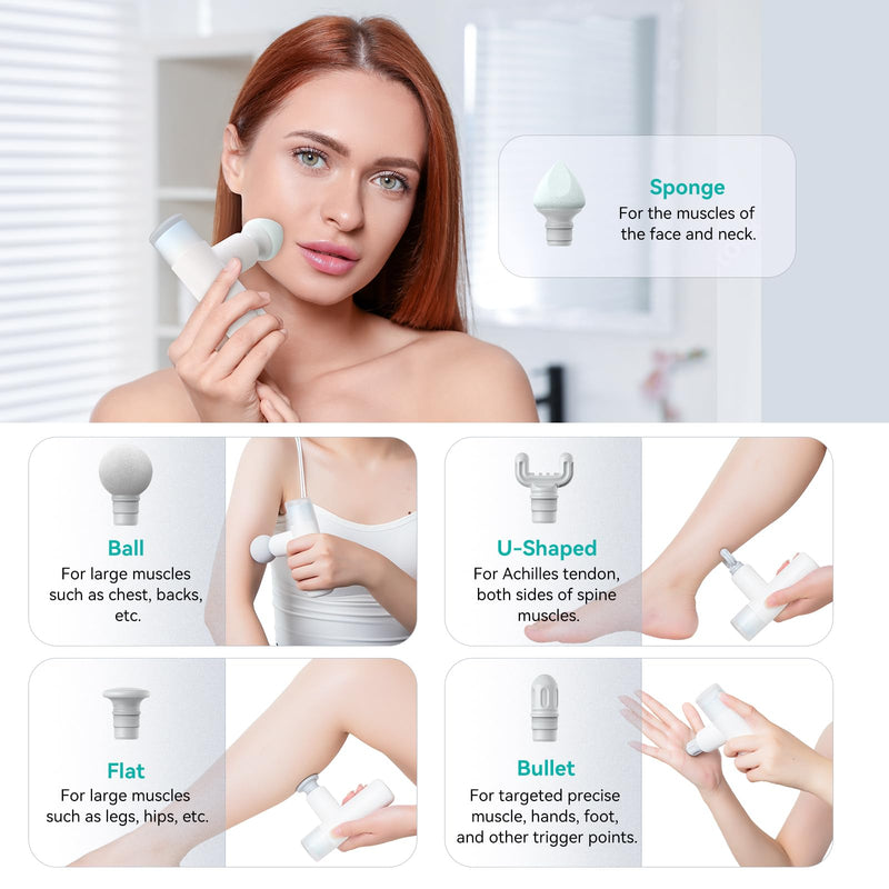 [Australia] - opove M3 Mini Massage Gun for Back Pain Relief, with Facial Mode, 7mm Amplitude, 4 Vibration Levels Ultralight Portable and Rechargeable Fascia Gun Active Recovery Women Presents White 