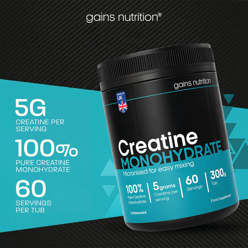 GN Creatine Powder | 300g High Strength Creatine Monohydrate Powder + Scoop - 5g per Serving | Unflavoured Filler Free Creatine-Monohydrate | Non-GMO & Gluten Free 60 Servings