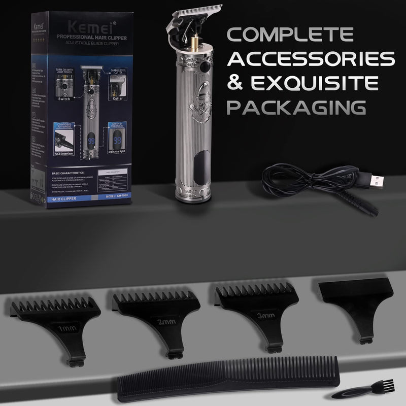 [Australia] - KEMEI Professional Hair Clippers for Men Pro Li Grooming Beard Trimmer Shavers Close Cutting Salon Cordless Rechargeable Quiet, KM-700H Silvery Silver 
