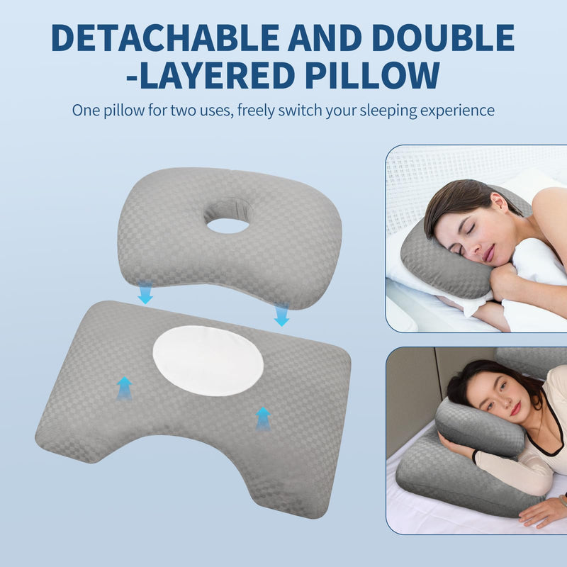 Gray Ear Piercing Pillow and Black 2-in-1 Cervical Pillow for Neck Pain Relief