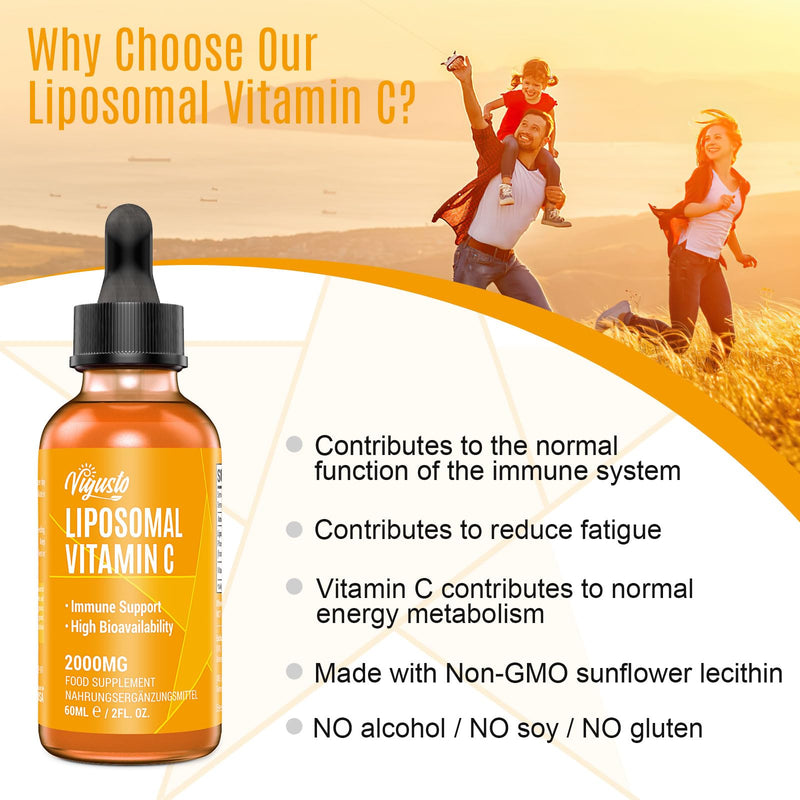 Liposomal Vitamin C 2000MG - High Absorption Liquid Supports Immunity, Antioxidant Supplement, Boosts Collagen, Soy-Free, Non-GMO, Vegan 60 ml (Pack of 1)