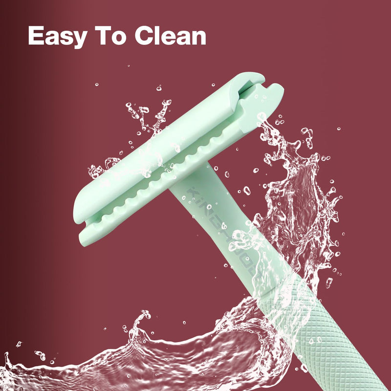 KINGHOOD Safety Razor for Women with 10 Double Edge Razor Blades, Single Blade Razors for Women and Men, Resuable razor, Plastic Free - Green Green a