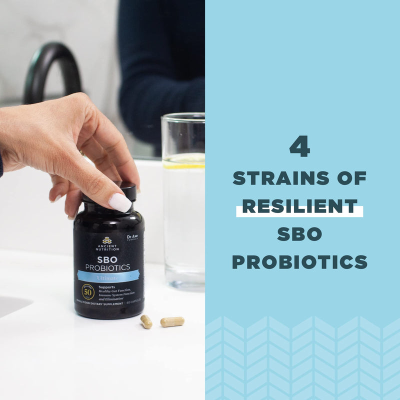 [Australia] - Probiotics by Ancient Nutrition, SBO Probiotics Ultimate 50 Billion CFUs*/Serving, Digestive and Immune Support, Gluten Free, Ancient Superfoods Blend, 60 Capsules 60 Count 