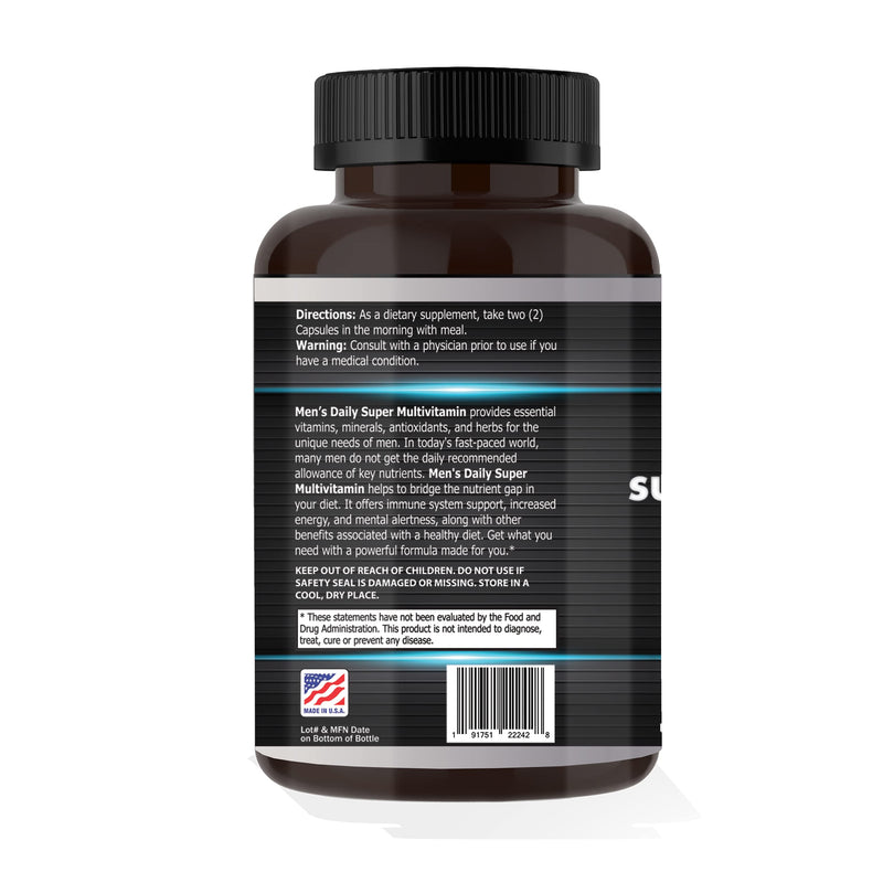 Men's Daily Super Multi-Vitamin for Men - 60 Ct Blend of Vitamins, Minerals, Plus Herbs for Prostate Health and General Energy/Focus 1 Count (Pack of 60) Men's Super Vitamin