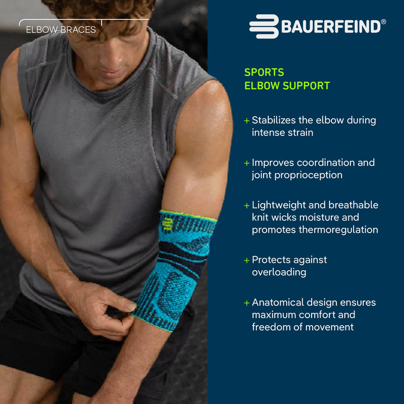 [Australia] - Bauerfeind Sports Elbow Support - Elbow Brace for Pain Relief and Support - Pads for Enhanced Comfort - Targeted Compression - Lightweight & Durable - Black/Navy, Small 