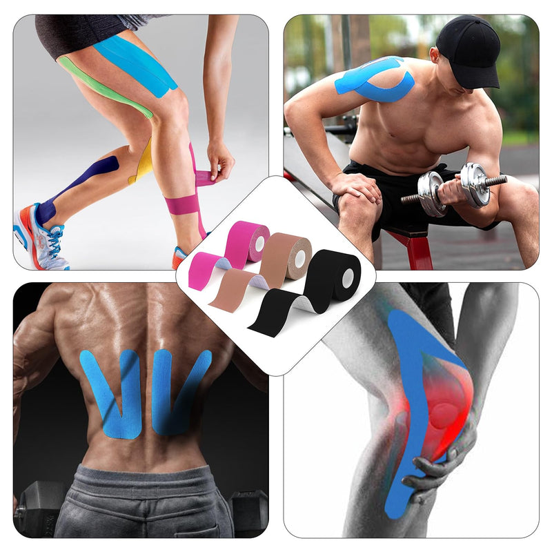 [Australia] - Grunda Kinesio Tapes - 3 Kinesiology Tape Rolls (5 cm x 5 m) Kinesio Tape - Professional Physio Tape and Sports Tape - Waterproof & Skin-Friendly Sports Tapes for Muscle Support, Knee Pain 500 x 5 cm (3 Pieces) Blue + Black + Pink 