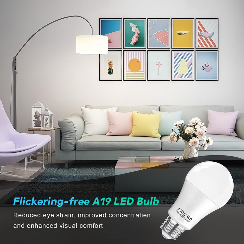 [Australia] - 3 Way LED Light Bulbs 50 100 150W Equivalent, Daylight White 5000K 3 Way Light Bulbs, A19 Three Way Light Bulbs,E26 Base 3-Way Light Bulbs for Reading,Living Room-2 Pack 2 Pack 