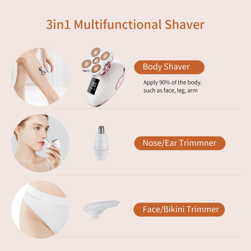 [Australia] - Women's Electric Razors for Women Legs Pubic Facial Hair Removal 2 in 1 Womens Electric Shaver for Women,Bikini Trimmer for Lady,Waterproof (5D) 