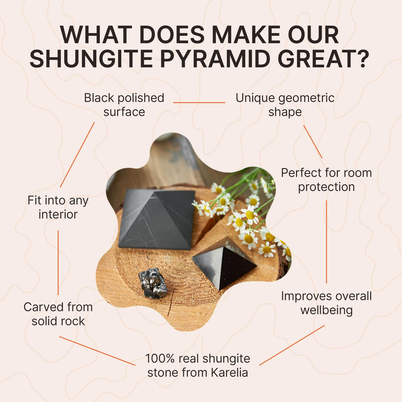 [Australia] - Karelian Heritage Shungite Stone Pyramid 2" | Authentic Shungite Stones Protection Polished Pyramid 2 inches (5 cm) | Black Stone Crystal Pyramid for Whole House Protection and Meditation PP03 5 cm, 1.96 inches 