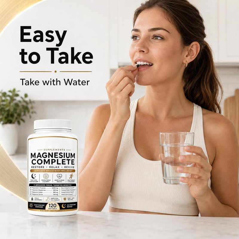 Magnesium Complete, Magnesium L-Threonate, Bisglycinate, Malate & Taurate with Vitamin B6 P-5-P (1PCS)