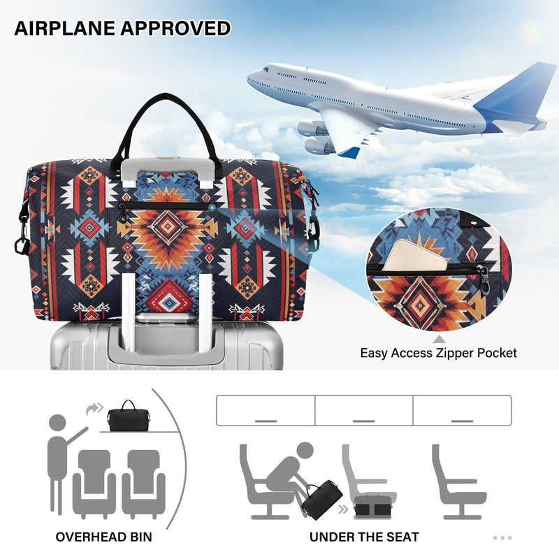 Kigai Native American Tapestry Patterns Travel Duffel Bags 2PCS,Sports Duffel Bags for Men Women,Weekender Overnight Bag Gym Tote Bag with Toiletry Bag