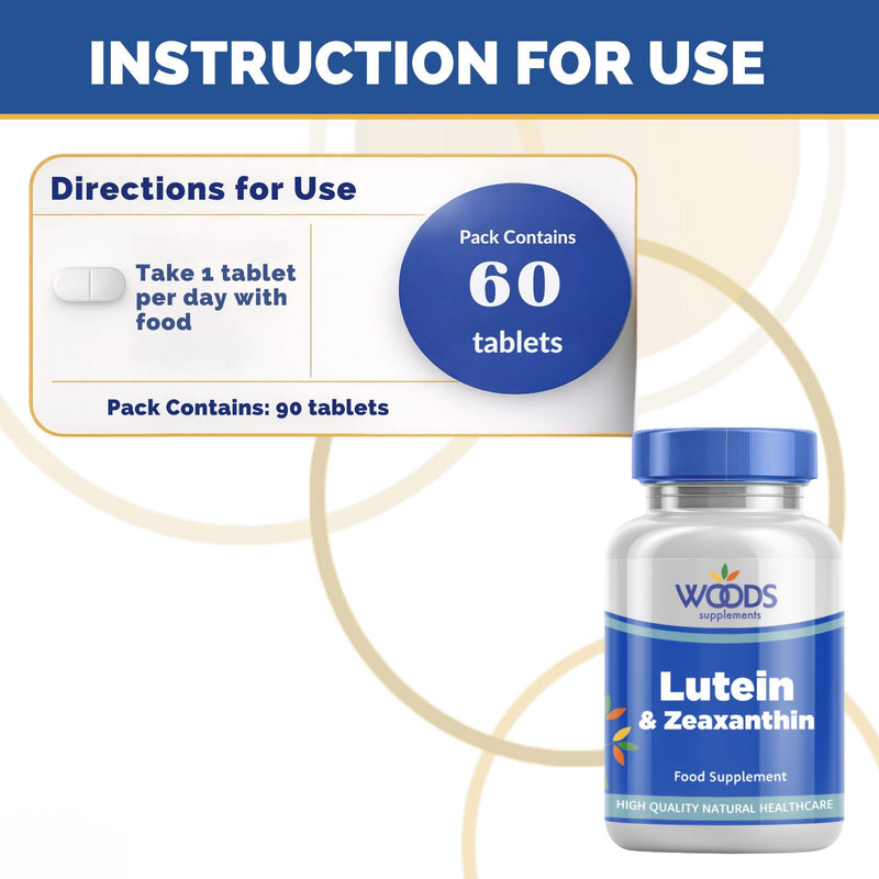 Woods Supplements - 20g Lutein and Zeaxanthin Supplement. 60x Complex Multivitamin Tablets with Added Astaxanthin, Bilberry, Carrot, Gingko, Beta Carotene, Vitamins C, E, B for Healthy Eyes & Vision 60