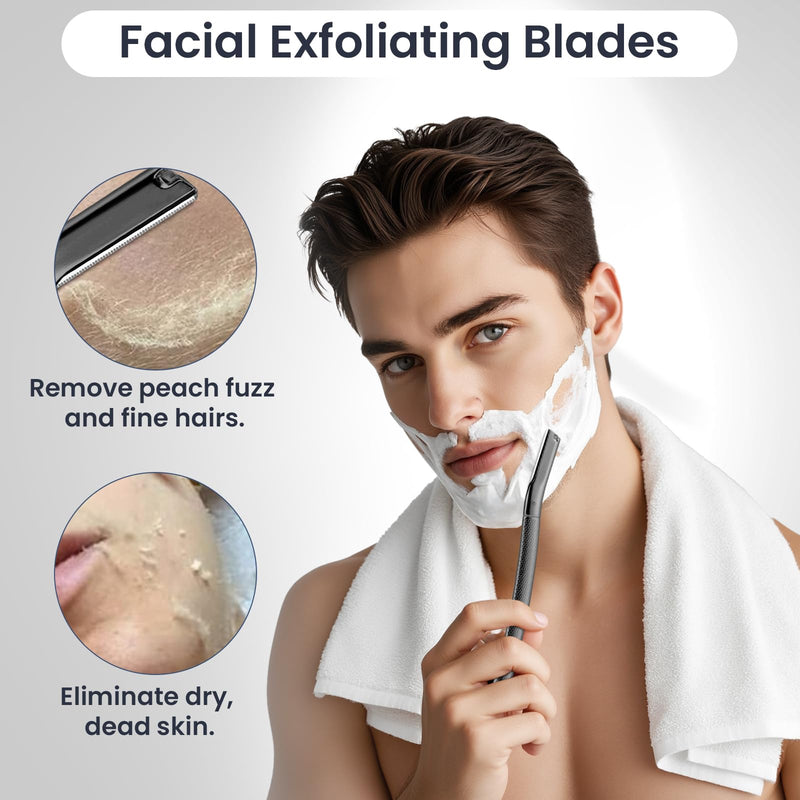 [Australia] - Dermaplaning Tool for Face, Dermaplane Razor for Peach Fuzz with Metal Grip, Professional Eyebrow Razor for Women, Facial Razor for Women Black (12 Replaceable Blades) 