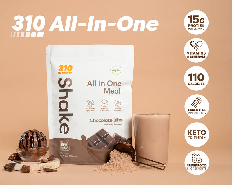 [Australia] - 310 Nutrition - All In One Meal Replacement Shake - Fiber Rich Vegan Superfood Blend - Natural Sweeteners - Low Carb Shake, Keto & Paleo Friendly - Gluten Free - 26 Essential Vitamins & Minerals All In One Chocolate Bliss 1.77 Pound (Pack of 1) 
