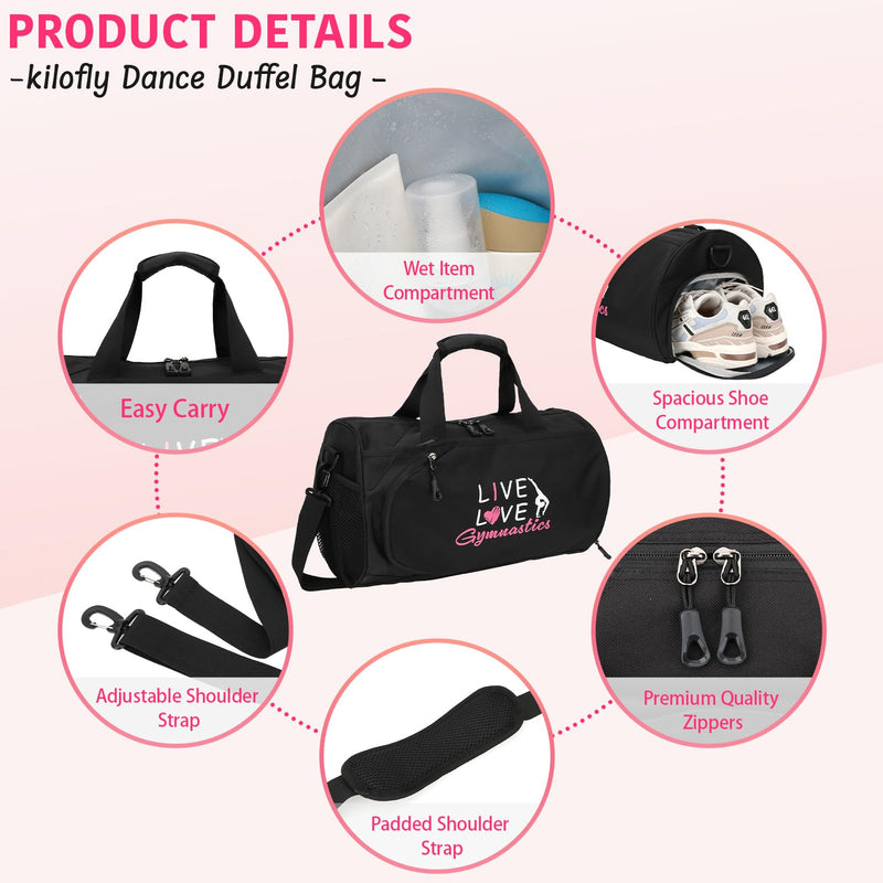 kilofly Girl's Ballet Dance Sports Gymnastics Gym Duffel Bag Travel Carry On 16.5 inch s4