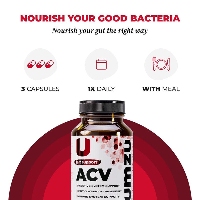 UMZU zuACV Apple Cider Vinegar Capsules, 30 Day Supply | ACV and Inulin Prebiotic Fiber Blend, Gut Health Support, Digestive Health, Daily Wellness and Microbiome Balance