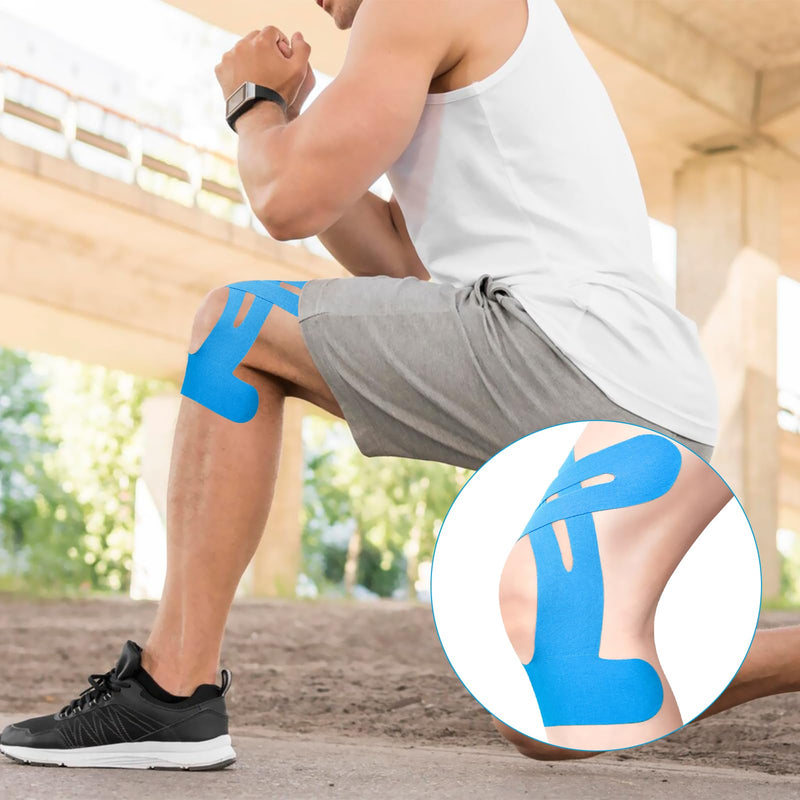 [Australia] - Pack of 10 Blue PreCut Kinesio Tapes Knee, Kinesio Tapes Pre-Cut Knee, Kinesiology Tape, Without Shere, Waterproof & Elastic Physio Tape for Knee Pain (Blue) 