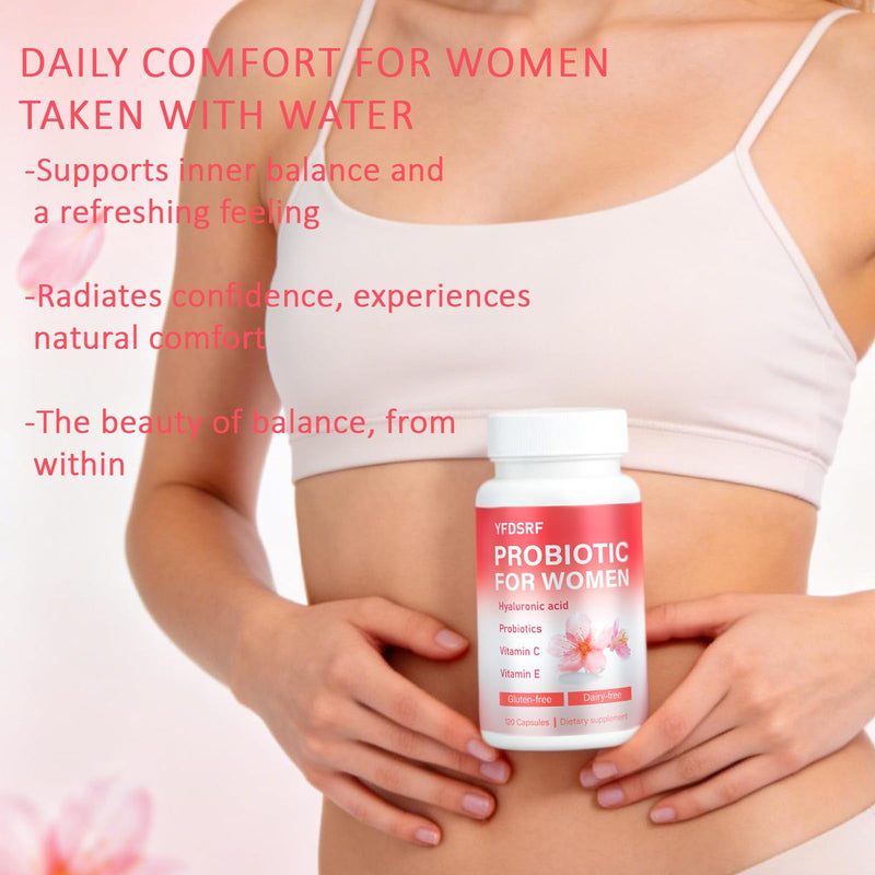 Women's Vaginal Probiotic Supplement for Intimate Health & pH Balance | with Hyaluronic Acid, Multi-Collagen, Vitamin C | Supports Comfort, Moisture & Antioxidant Defense | 120 Capsules (1) 1